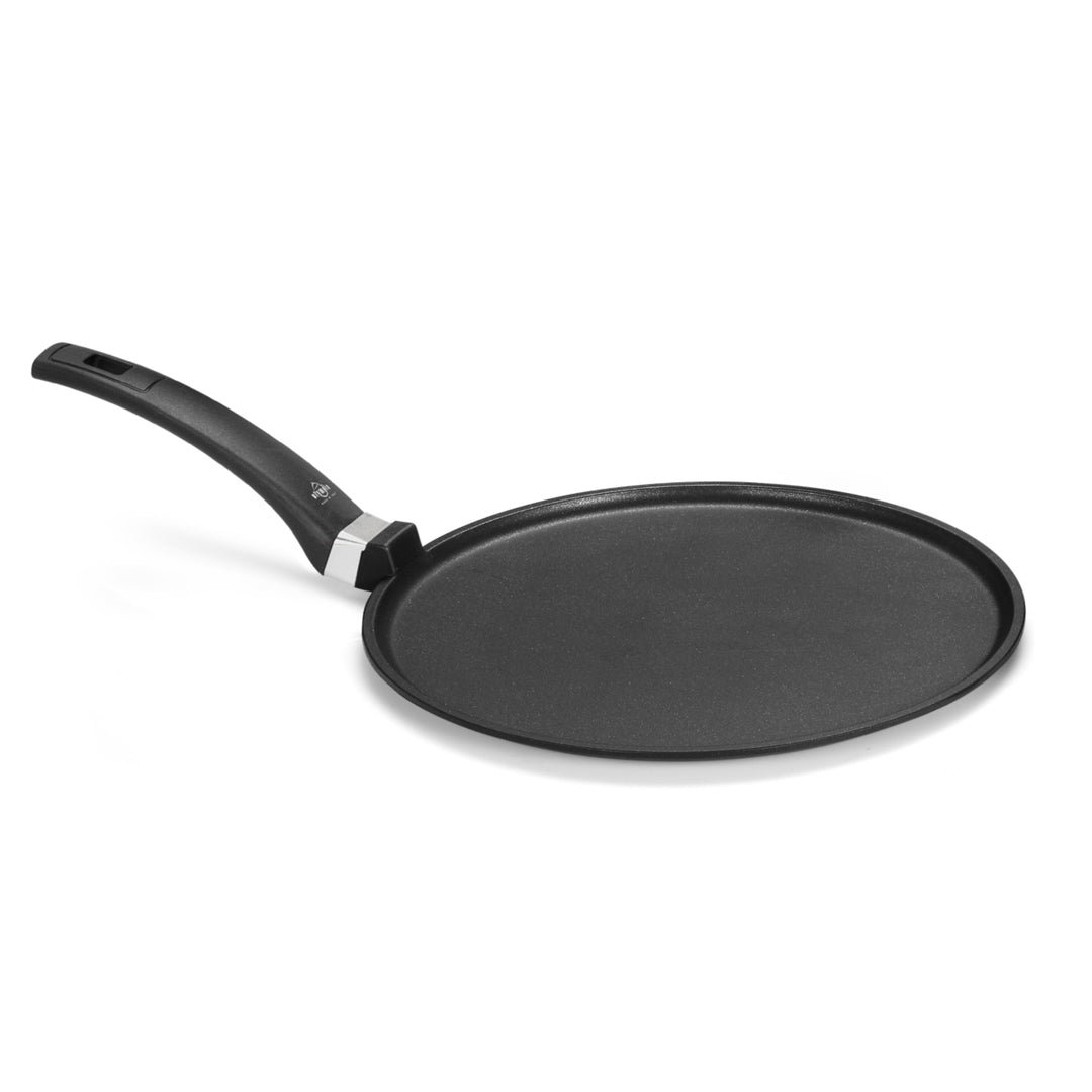 Olympia Supreme Die-Cast Aluminium Nonstick Crepe Pan with Lid, 11.8-Inches