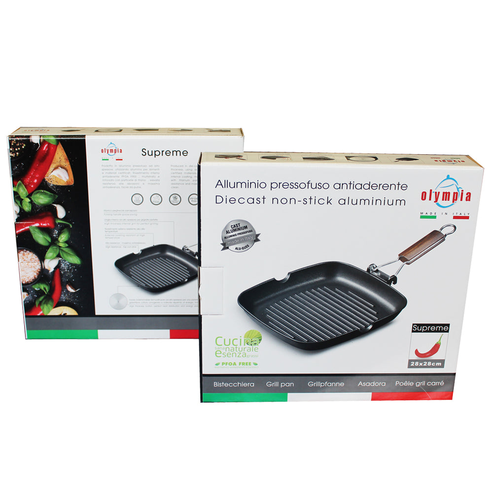 Olympia Supreme Die-Cast Aluminium Nonstick Grill Pan in a Gift Box, 10.2 x 14.1-Inches