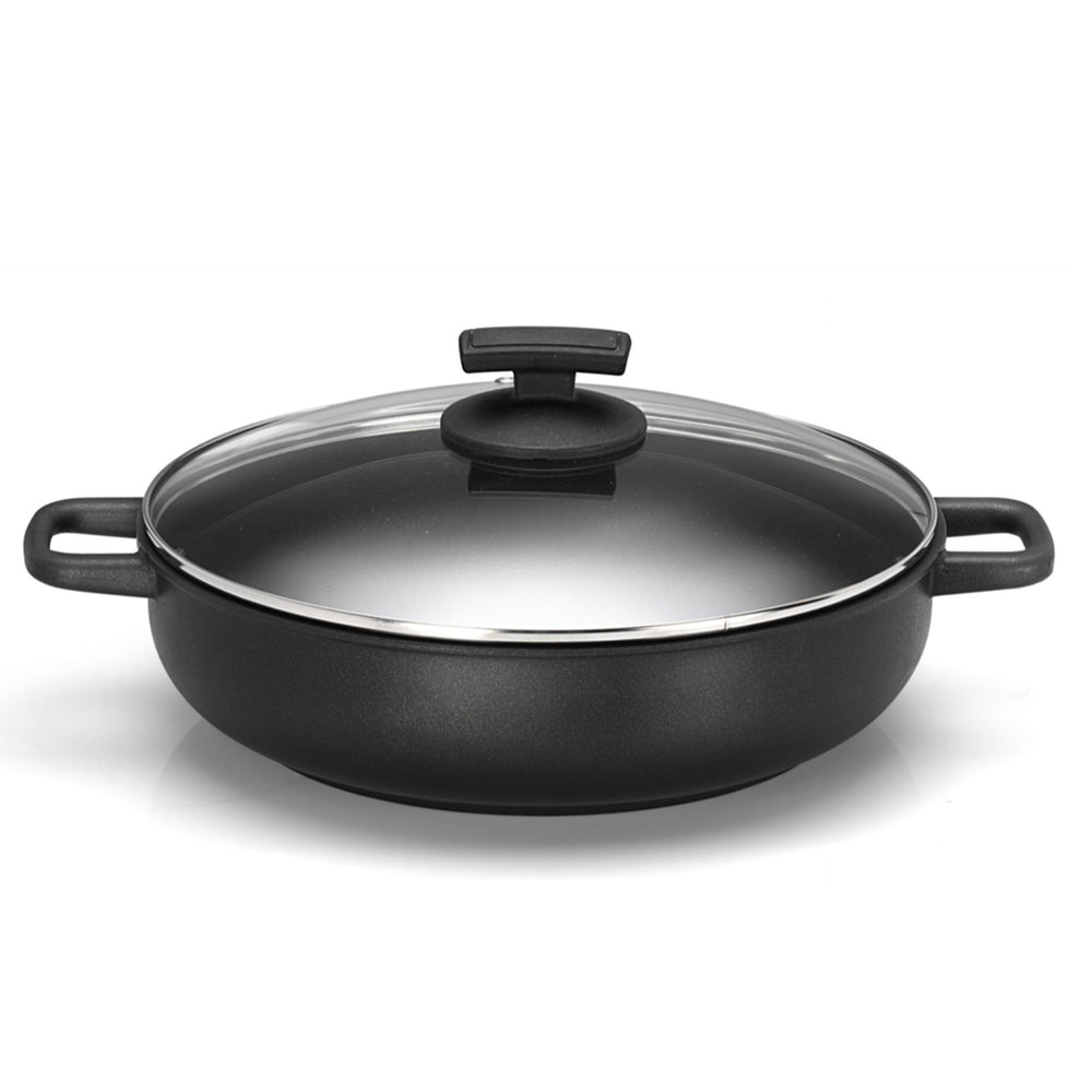Olympia Supreme Die-Cast Aluminium Nonstick Deep Pan With Lid, 11-Inches