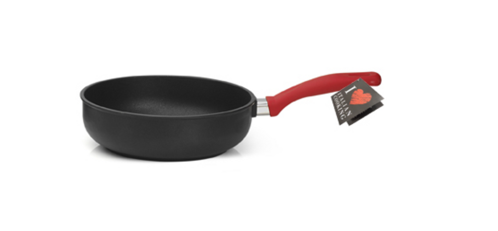 Olympia Love Die-Cast Deep Aluminum Nonstick Frying Pan with Red Soft Touch Handle, 11-Inches