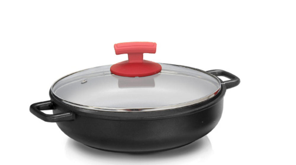 Olympia Supreme Die-Cast Aluminium Nonstick Crepe Pan with Lid, 11.8-Inches
